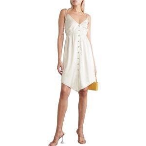 Retrofete Ivory Diane Crystal Embellished Button Front Silk Dress.